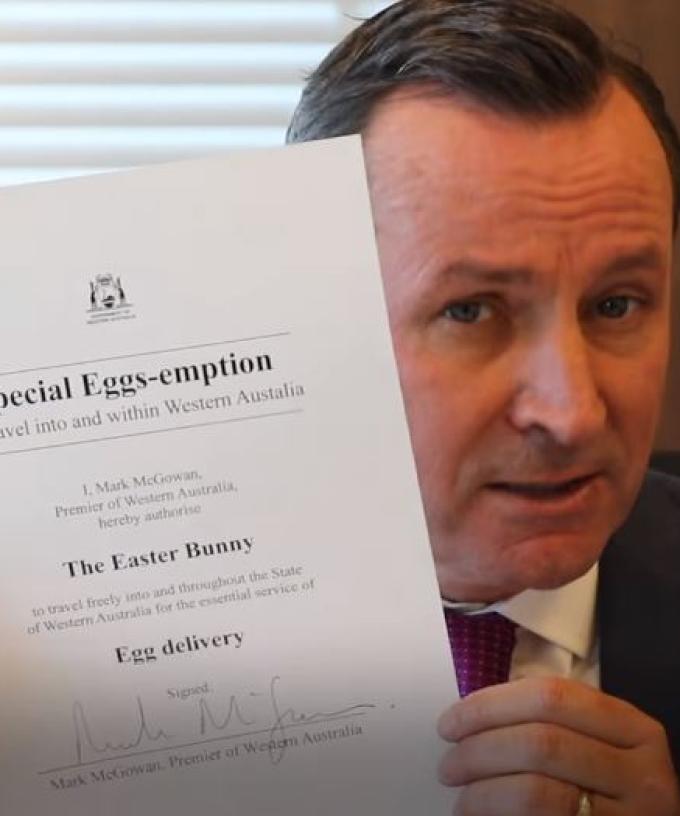 Wa Premier Mark Mcgowan Issues Easter Bunny Special Travel Eggs Emption