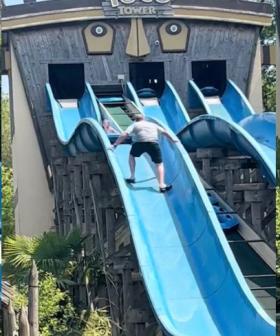 Dad Climbs up Waterslide to Rescue His Trapped Daughter